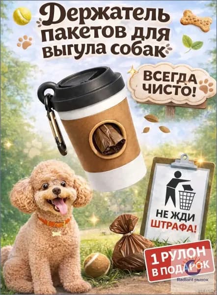 Держатель пакетов для выгула собак в виде стаканчика диспенсер с рулоном 15 гигиенических мешков бежевый