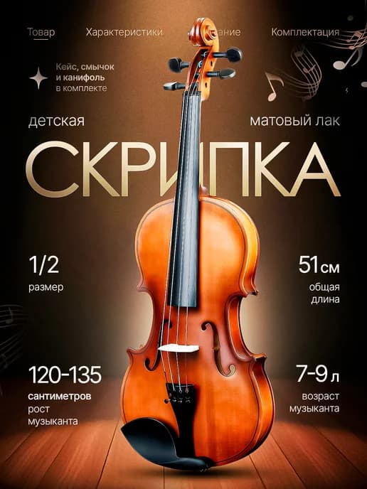 Скрипка 1 2 матовый лак