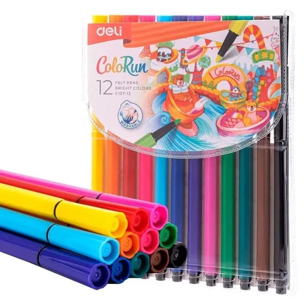 Набор фломастеров Deli 12 цветов ColoRun вентилируемый колпачок, европодвес