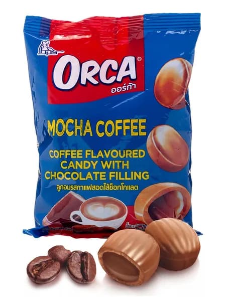 Конфета карамельная Boonprasert "Orca" Mocha Coffee со вкусом кофе и шоколадной начинкой, 140 гр