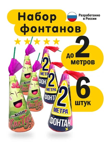 Набор из 6 уличных фонтанов, фейерверк салют Кактус и 2 метра.