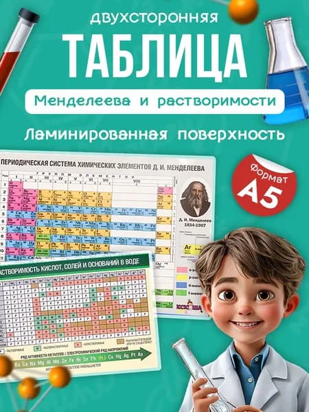 Таблица Менделеева А5, таблица растворимости ламинированная