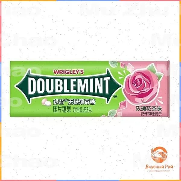 Леденцы мятные Wrigley's Doublemint со вкусом розового чая, без сахара, 1 упаковка, около 35 конфет