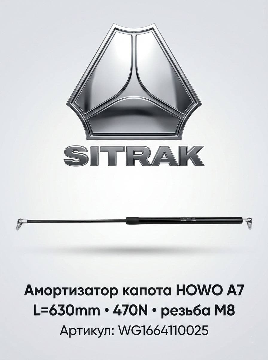 Амортизатор капота HOWO A7 L 630mm,470N,наконечники резьба M8