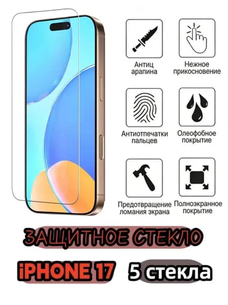 5 шт Защитное стекло на iphone17, стекло с противоударной функцией защищает экран от повреждений в результате столкновения.