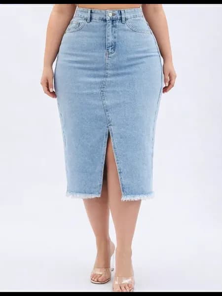 Юбка джинсовая миди с разрезом спереди plus size