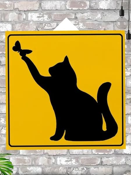 Прикольный предупреждающий Знак Осторожно! Котики для улицы и помещений, металл, 20х20 см.