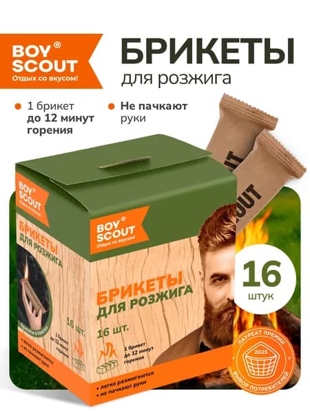 Брикеты для розжига мангалов, барбекю, каминов и печей 16 шт, BOYSCOUT