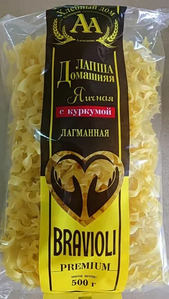 Лапша яичная с куркумой "Bravioli Premium" лагманная