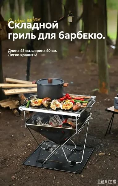 На открытом воздухе. Горящая печь. Барбекю