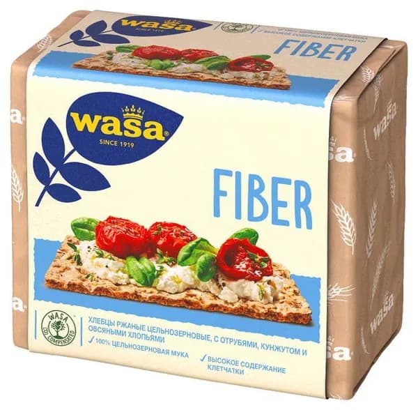 Wasa/ Хлебцы ржаные Fiber с пшеничными отрубями, кунжутом и овсяными хлопьями, 230 г