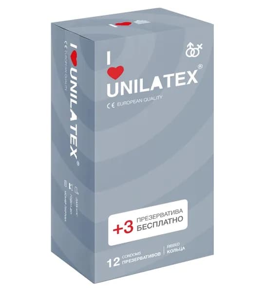 Презервативы Unilatex Ribbed рифленые, латекс, телесный цвет, 15 шт