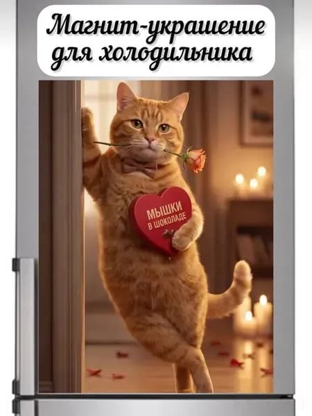Магниты на холодильник Кот с коробкой конфет