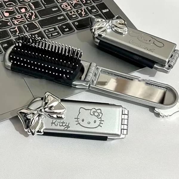 Hello Kitty Портативная складная расческа и зеркало для макияжа 2 в 1.