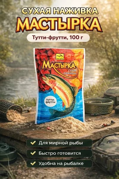 Мастырка рыболовная, Тутти-фрутти, 100 г - сухая наживка, тесто для рыбалки на карпа, карася, леща, плотву, фидер