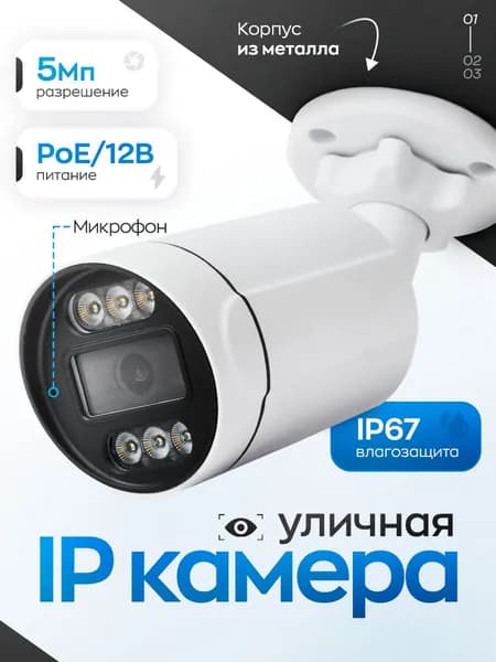 IP Камера Видеонаблюдения уличная 5Мп, POE, Микрофон, Металл. 2,8мм.