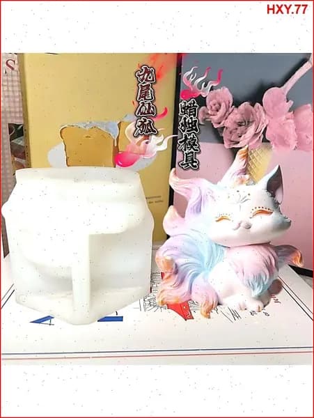 Силиконовая форма 3D Девятихвостый лис : для свечей, гипса и декора, дух лиса, пищевой силикон, подарочный набор