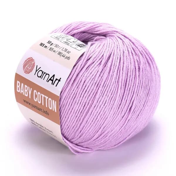 Пряжа Baby Cotton YarnArt - 416 (св.сирень), 1 моток, 50% хлопок, 50% акрил (50г, 165м) нитки для вязания