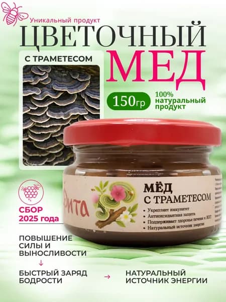 Мед цветочный и траметес, уникальный мед-суфле 150 грамм