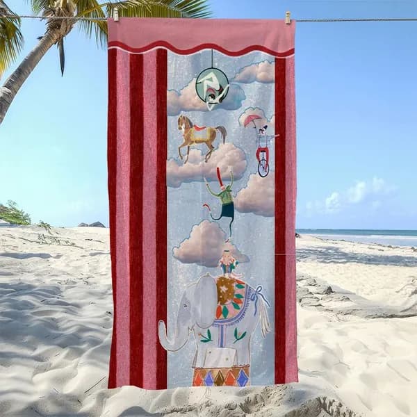 Пляжное полотенце 35x75 см, полиэфирное волокно, голубой, кремовый, 1 шт