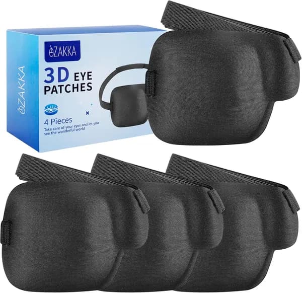 eZAKKA 3D-повязки для глаз взрослых и детей, правого глаза, 4 штуки, медицинская повязка лечения ленивого , амблиопии, косоглазия и после операции, черная ( )