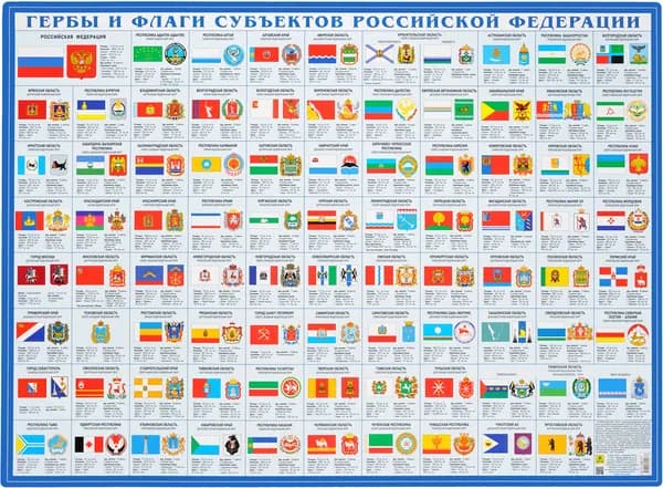 Гербы и флаги субъектов РФ. Карта настольная 59х43 см.