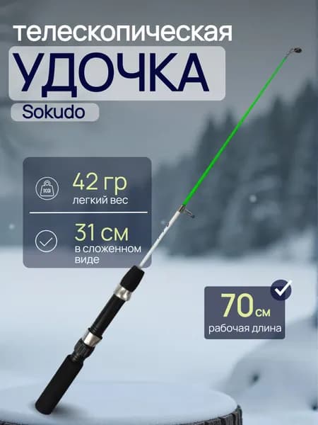 Удочка для зимней рыбалки Sokuda / Удилище телескопическое для рыбалки 70 см