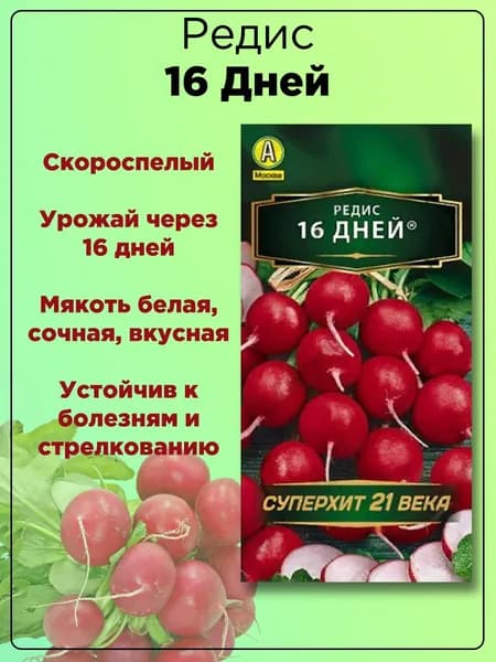 Редис 16 дней скороспелый, сочный, урожайный / АЭЛИТА