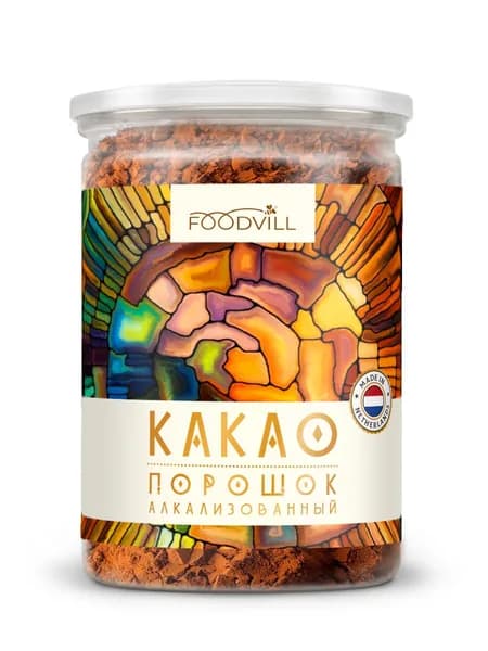 Какао порошок натуральный алкализованный 200 гр., какао растворимый без сахара, FOODVILL