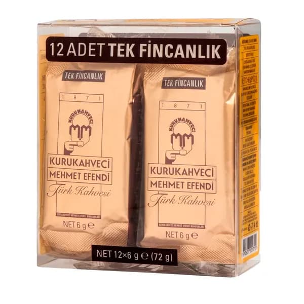 Кофе молотый турецкий, средняя обжарка, "Kurukahveci Mehmet Efendi", Turk Kahvesi, (12шт*6гр) 72гр.
