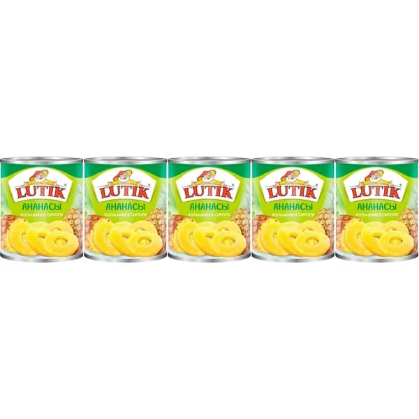 Ананасы Lutik кольца в сиропе 580 г, набор: 5 штук