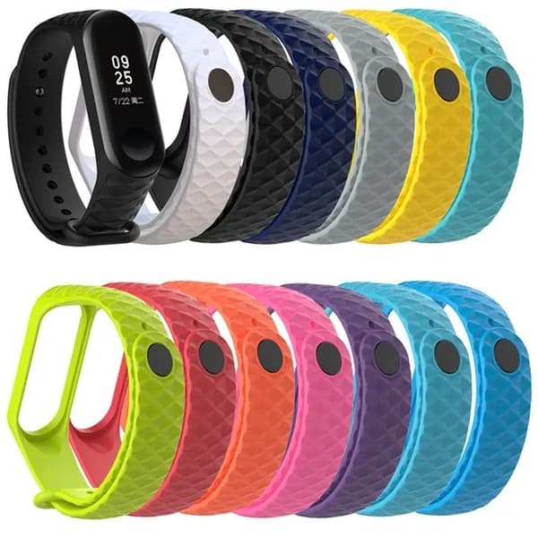 Силиконовый ремешок с ромбовидным узором для xiaomi mi band 3, регулируемый, черный
