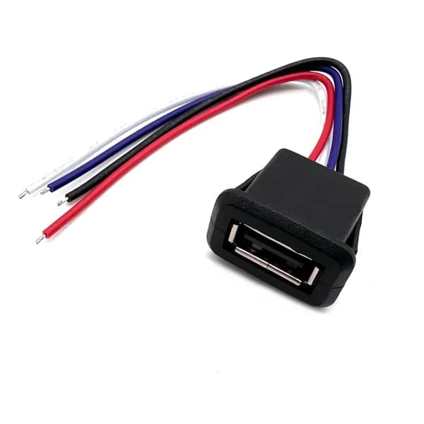 Гнездо питания USB установочное на корпус, 4Pin, защелки, длина 105мм