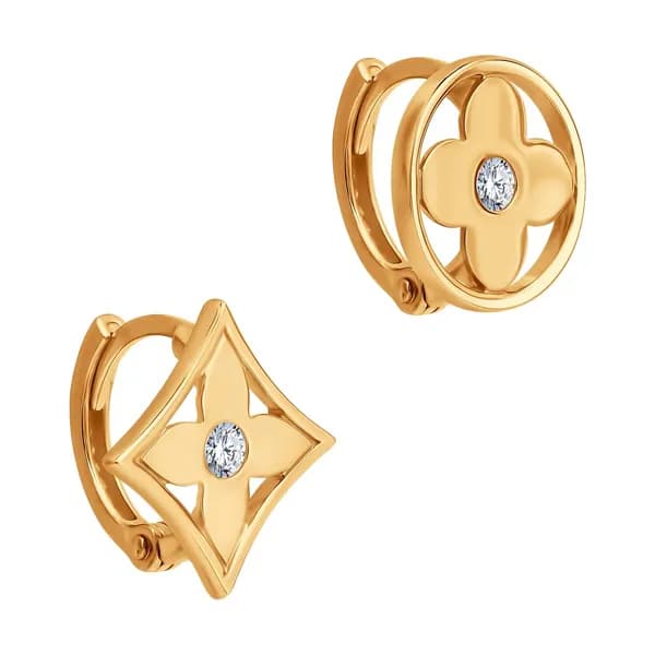 Золотые серьги DIAMANT-ONLINE с фианитом 585 пробы