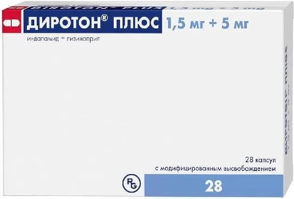 Диротон Плюс, капсулы с модиф. высв. 1.5 мг+5 мг, 28 шт.