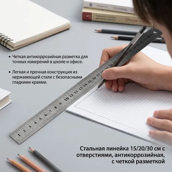 Металлическая линейка из нержавеющей стали 30 см