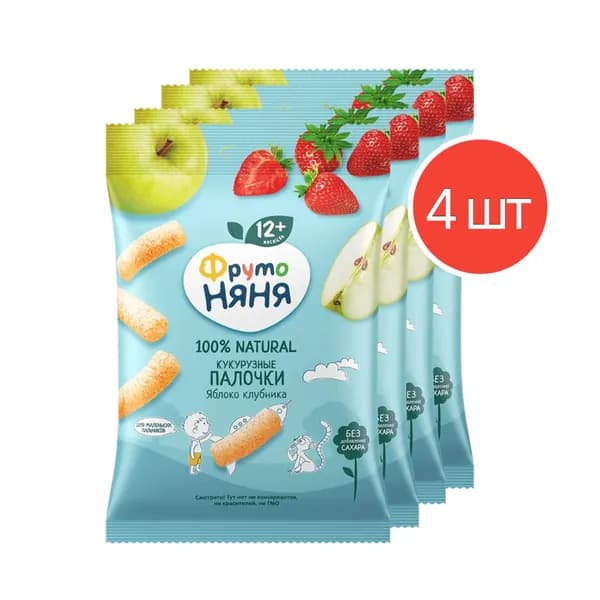 Кукурузные палочки ФрутоНяня с яблоком и клубникой с 12 месяцев 20 г 4 шт