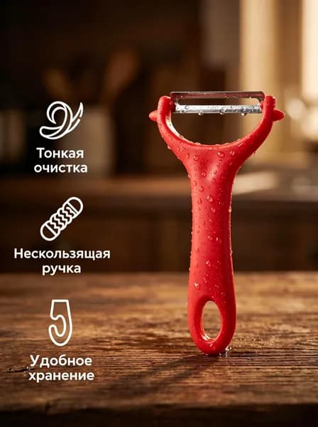Фруктовый и овощной очиститель, красный, нержавеющая сталь