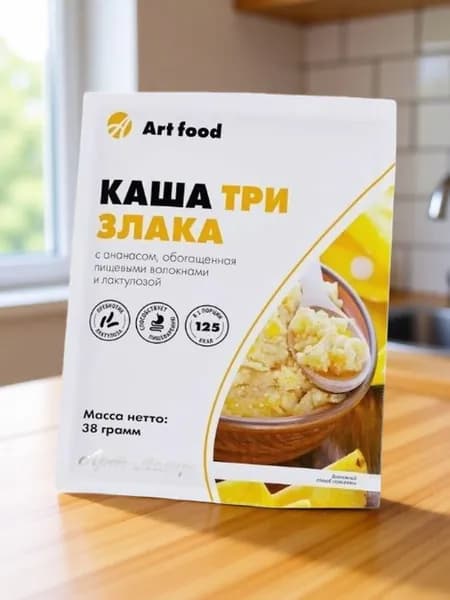Арт Лайф Каша Три злака с ананасом низкокалорийная Из кукурузы, пшена и ржи, обогащена пищевыми волокнами. Без сахара, 1 Саше.