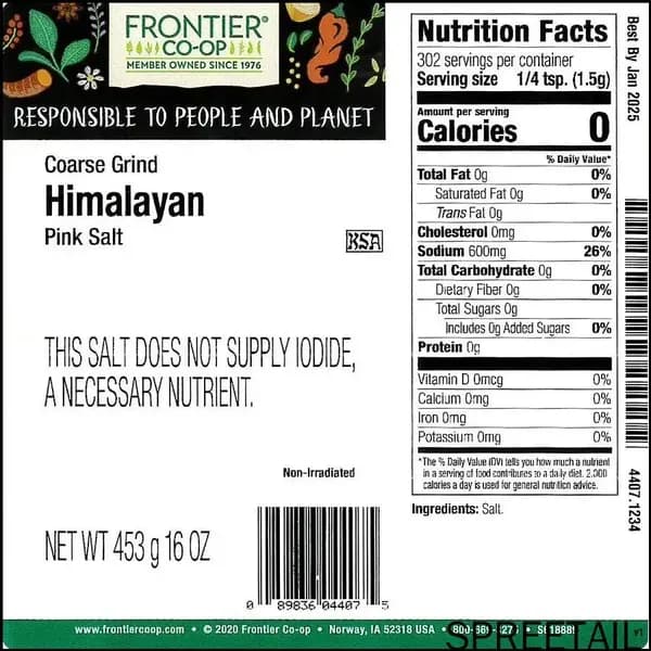 Frontier Co-Op, гималайская розовая соль крупного помола, 453 г