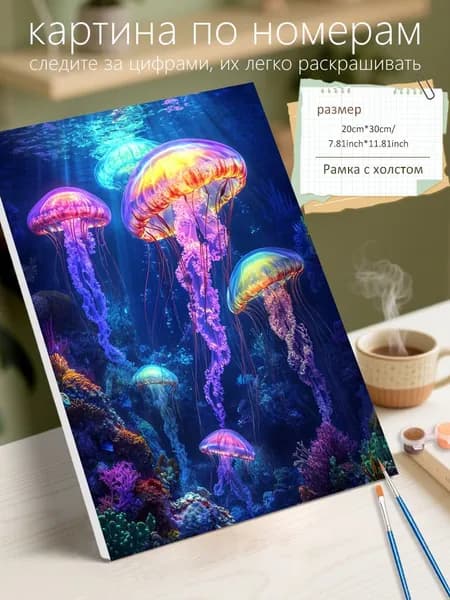 Картина по номерам на холсте с подрамником 20х30 "Светящаяся медуза" / набор для творчества