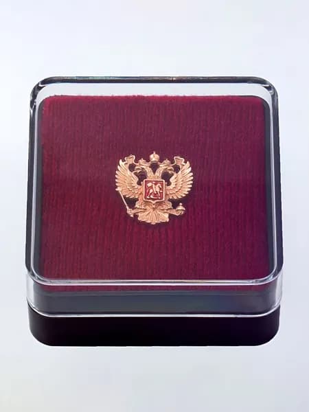 Значок фрачник серебро с гербом РФ и Двуглавым Орлом на пиджак лацкан золочение Б930693