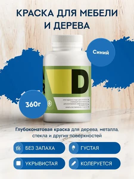Меловая акриловая краска для мебели DESSA DECOR 360 г, для дерева, кухни, декора, пластика, стекла, цвет синий