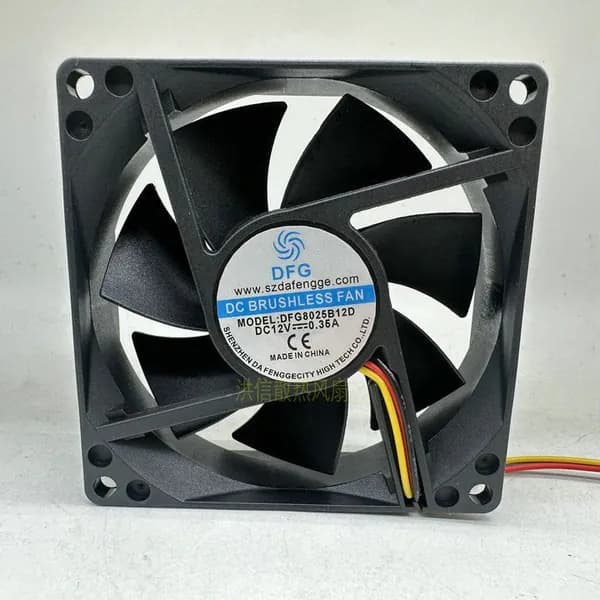 Вентилятор DFG8025B12D DC 12В 0.35А 80x80x25 мм 3800 об/мин 48 CFM для серверов, ЧПУ, компьютера и промышленного оборудования