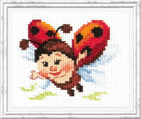 Набор для вышивания крестом: канва, мулине, схема, игла Чудесная игла 10-26 Божья коровка 9 х 7 (канва без рисунка!)