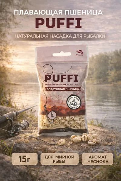 Воздушная пшеница PUFFI (ПАФФИ), Чеснок, 15 г - плавающая насадка для рыбалки, для карпа и карася, донная ловля
