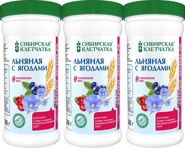Клетчатка Сибирская клетчатка Льняная с фруктами, комплект: 3 упаковки по 280 г