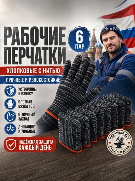 Износостойкие перчатки для охраны труда 6 пар