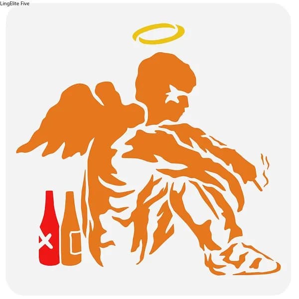 1 шт. Трафарет Banksy Падший ангел 11,8 x 11,8 дюймов, многоразовый шаблон для рисования с изображением падшего ангела и винных бутылок