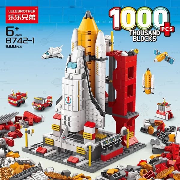 Конструктор детской техники и динозавров 1000 деталей 6-в-1, red
